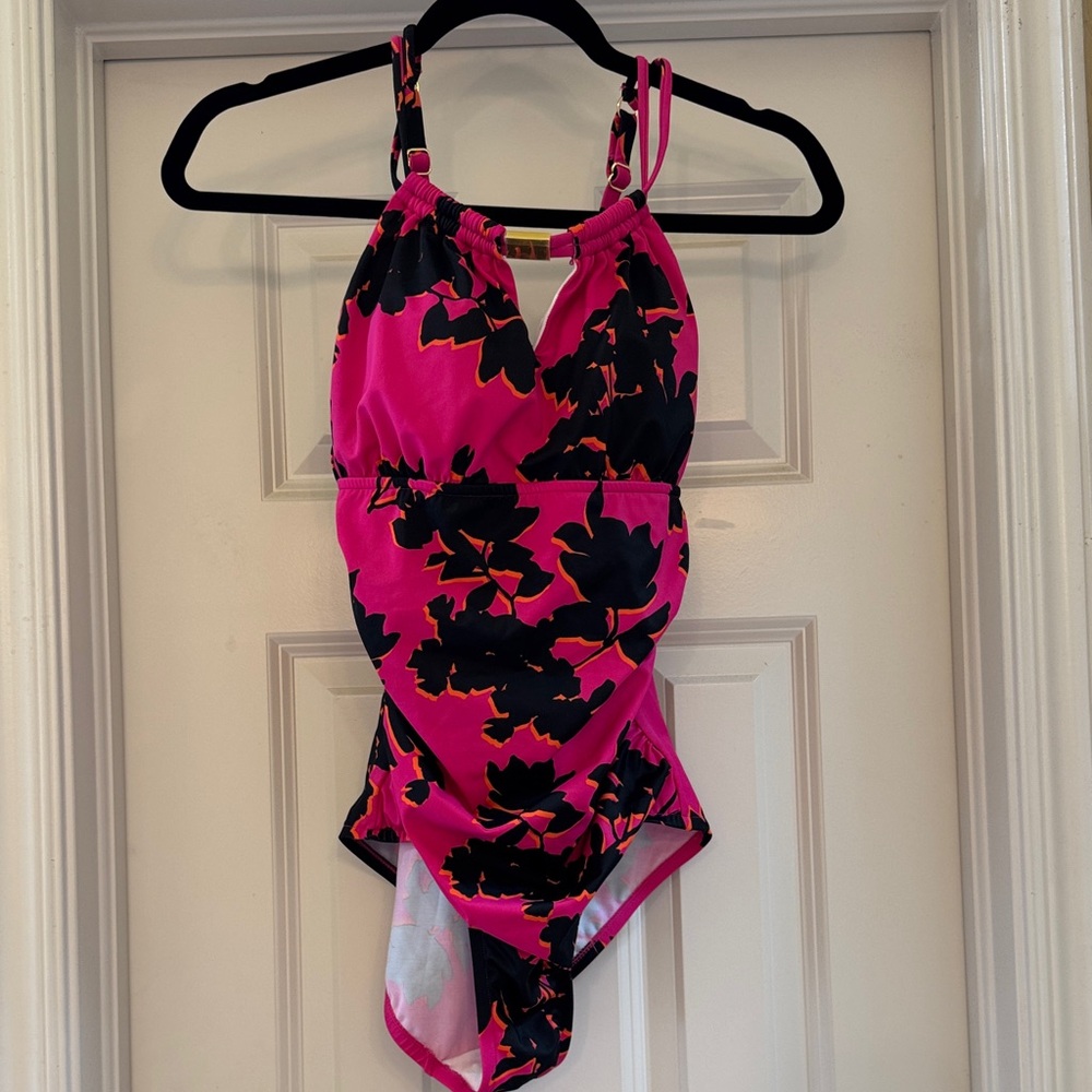 Pink and Black Floral Swimsuit